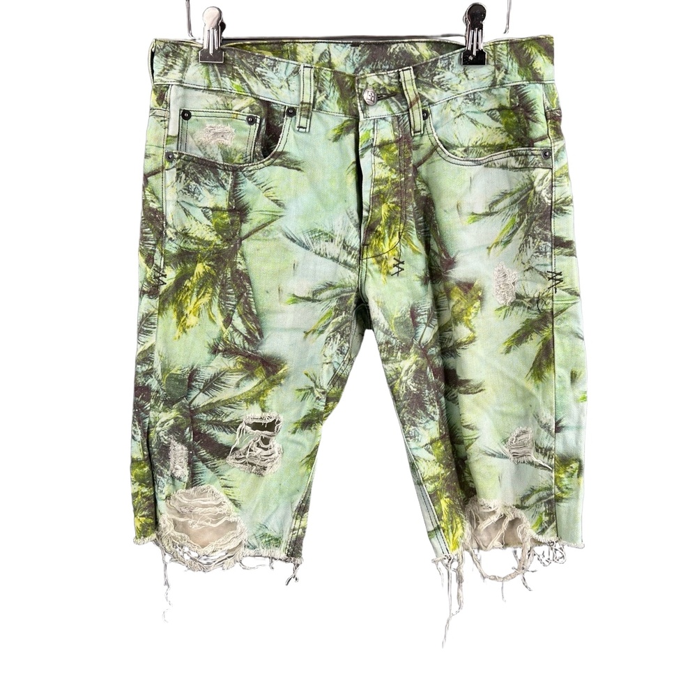 Ksubi Chainsaw Distressed Palm‎ Shorts Green Denim Sz 28 Men's/Unisex